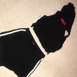 Black with two white stripe short and croptop set